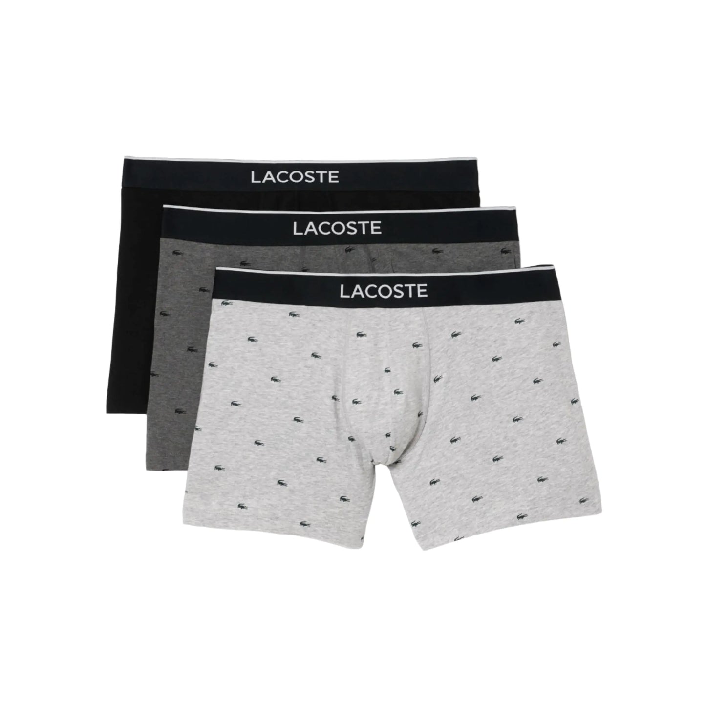 Lacoste Mens Cotton Stretch Mini Croc Print Boxer Briefs 3-pack Black/Midnight Smoke/Dove Grey Medium