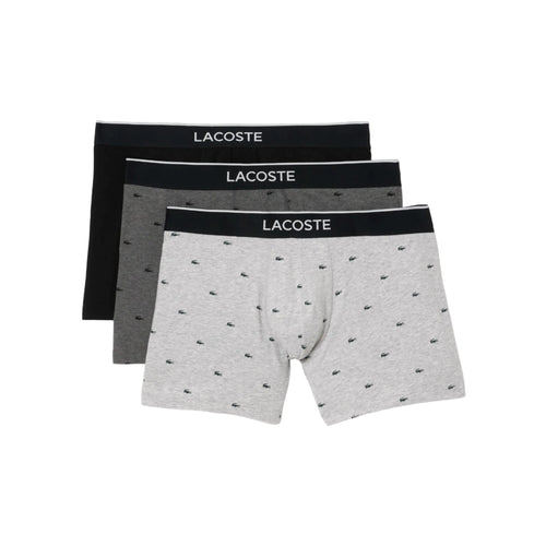 Lacoste Mens Cotton Stretch Mini Croc Print Boxer Briefs 3-pack Black/Midnight Smoke/Dove Grey Medium