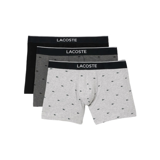 Lacoste Mens Cotton Stretch Mini Croc Print Boxer Briefs 3-pack Black/Midnight Smoke/Dove Grey Medium