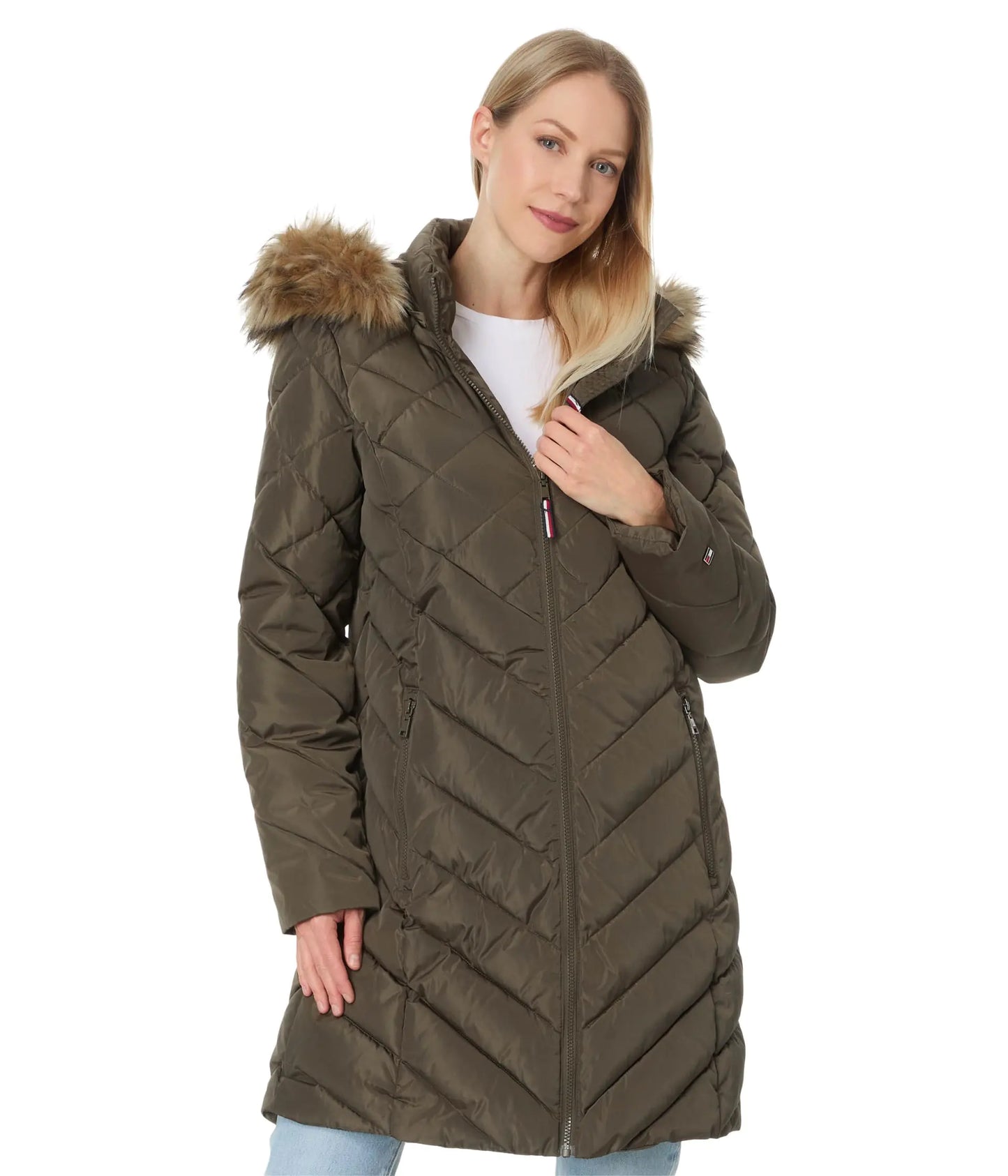 Tommy Hilfiger Elegant Long Puffer with Faux Fur