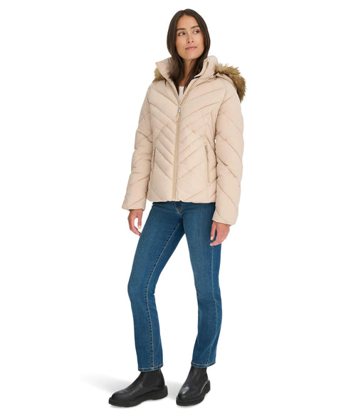 Tommy Hilfiger Womens Faux Fur Trimmed Short Puffer Chino X-Large
