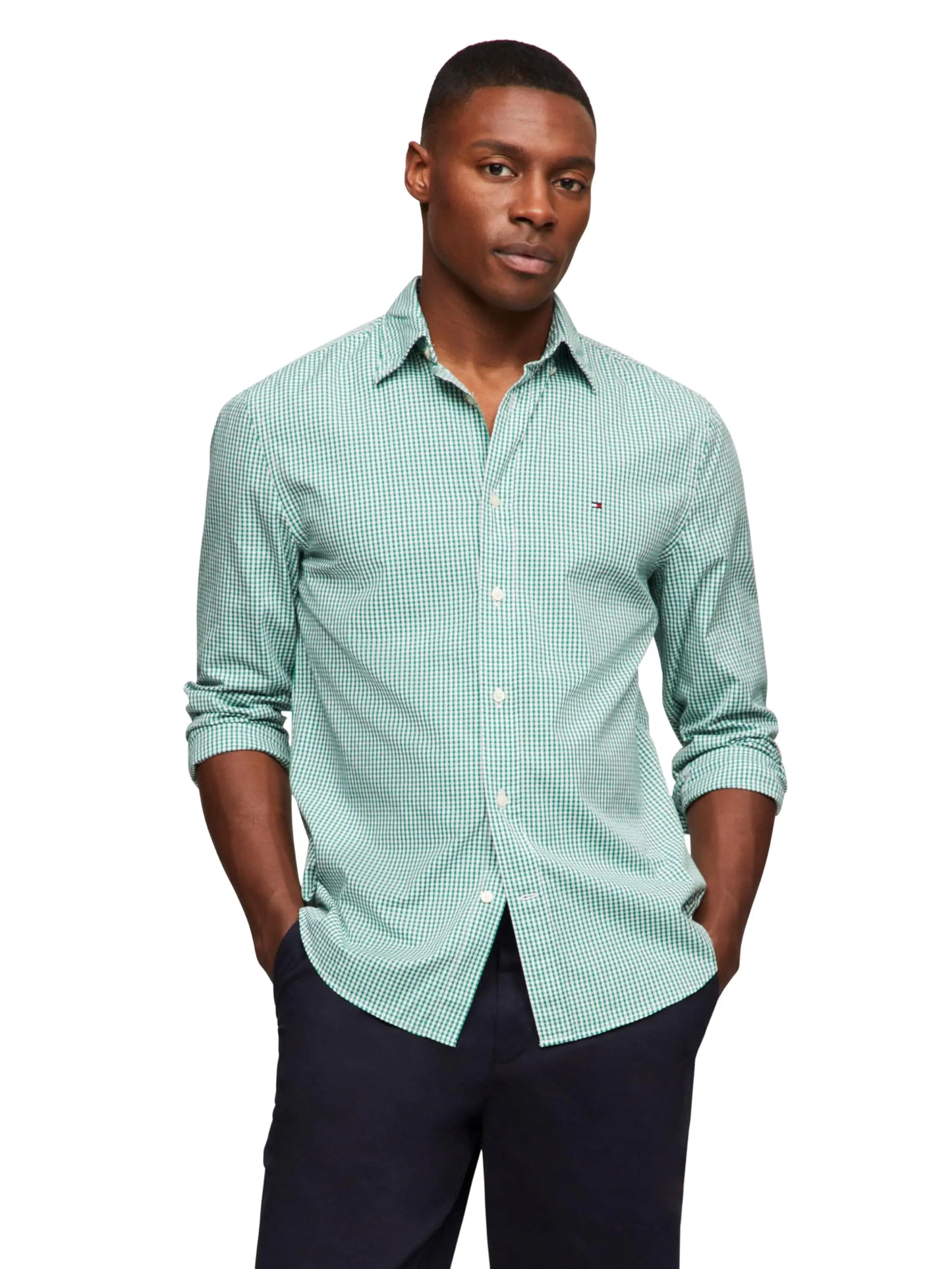 Tommy Hilfiger Mens Flex Poplin Gingham Regular Long Sleeve Shirts