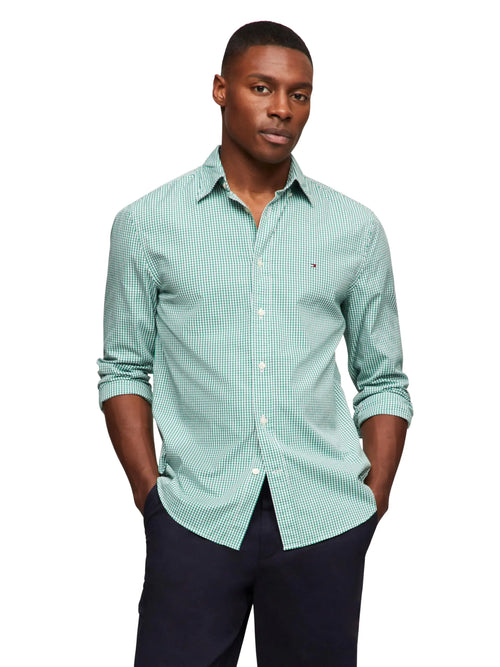 Tommy Hilfiger Mens Flex Poplin Gingham Regular Long Sleeve Shirts