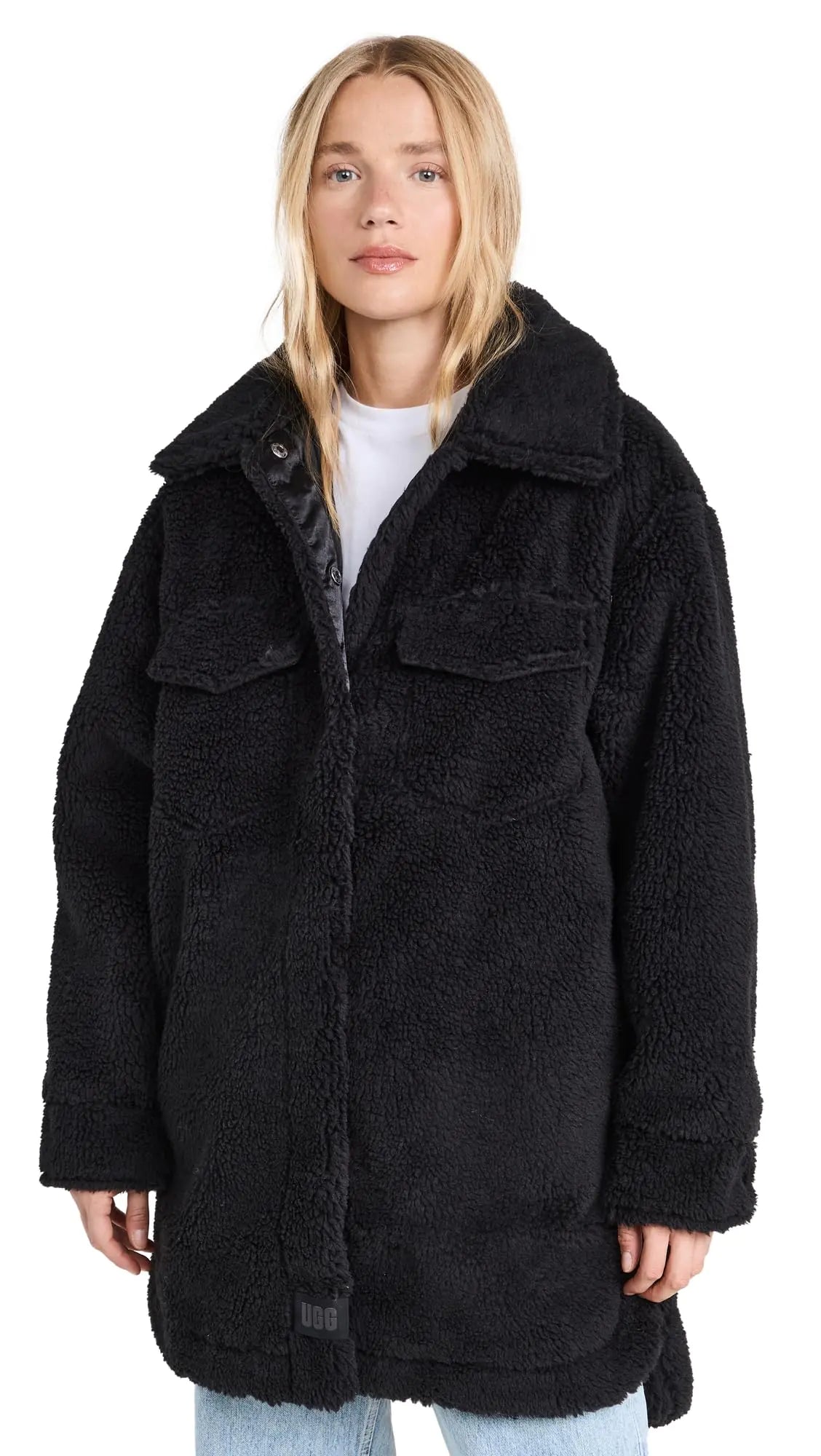 UGG Womens Frankie Uggfluff Shirtjacket Coat Black S