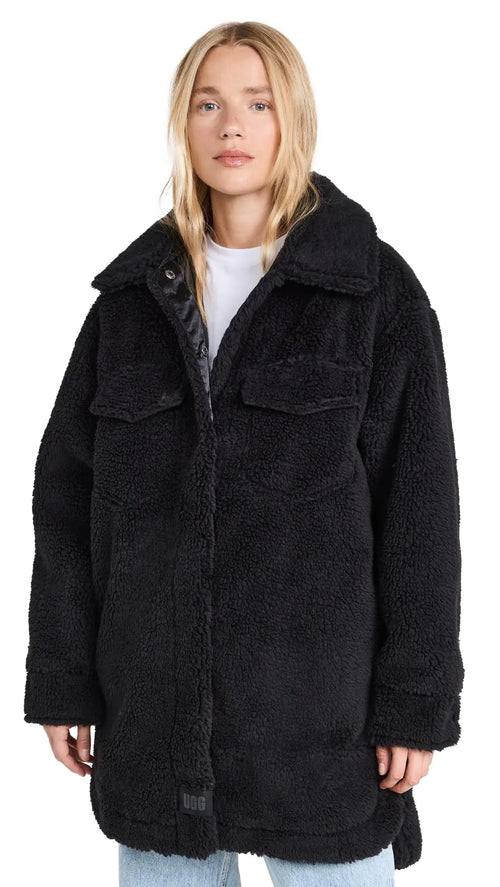 UGG Womens Frankie Uggfluff Shirtjacket Coat Black S