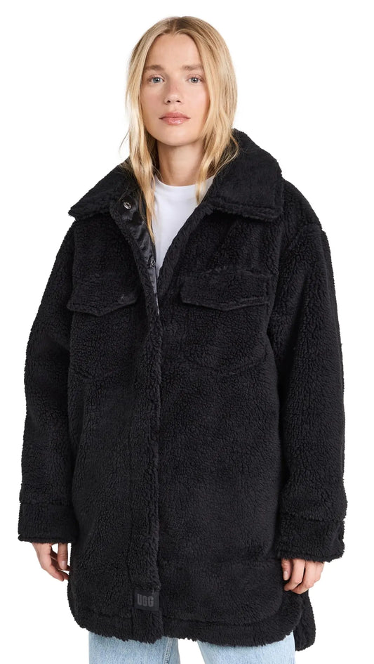 UGG Womens Frankie Uggfluff Shirtjacket Coat Black S