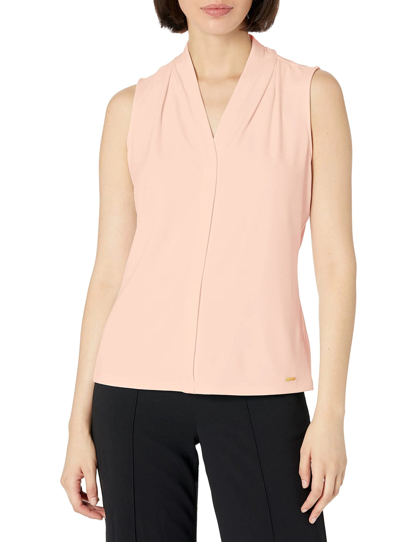 Calvin Klein Womens Sleeveless V-Neck Suiting Blouse Blush L