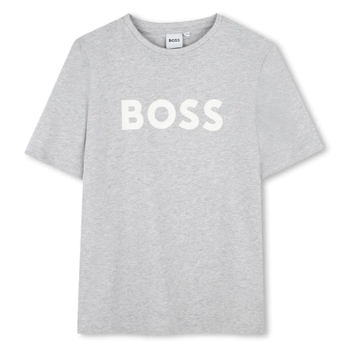 BOSS MEN Short Sleeve T-Shirt Front Logo Chine Grey
