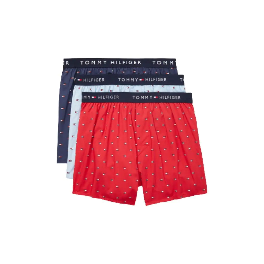 Tommy Hilfiger Mens Cotton Classics Slim Woven Boxer 3-Pack Medium RED Small