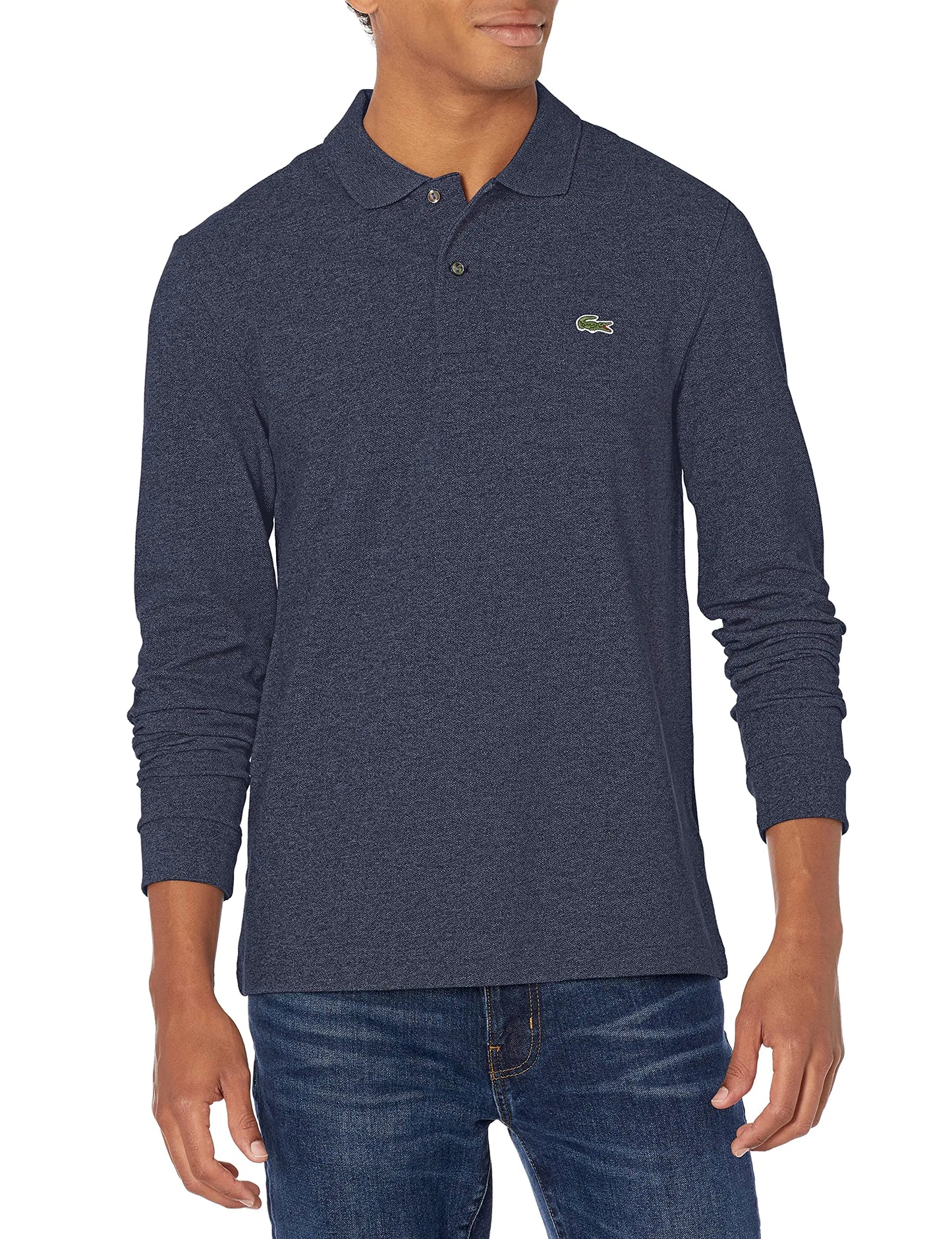 Lacoste Mens Long Sleeve Classic Chine Pique Polo Shirt Heather Nebula X-Small US