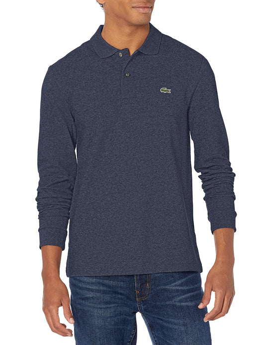 Lacoste Mens Long Sleeve Classic Chine Pique Polo Shirt Heather Nebula X-Small US