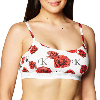Calvin Klein Womens Ck One Cotton Unlined Bralette Charming Roses Print XS