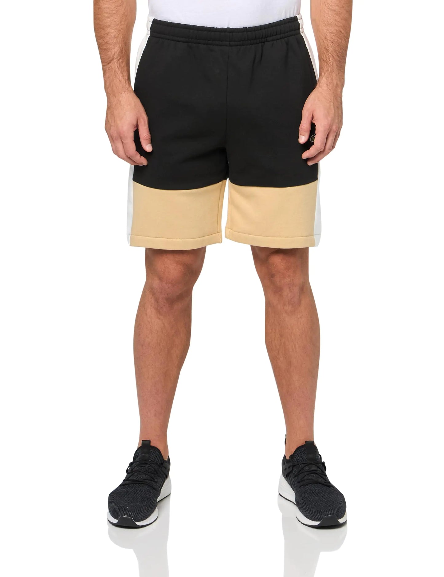 Lacoste Mens Regular Fit Color Blocked Shorts W/Adjustable Waist Black/Flour-Croissant XXL