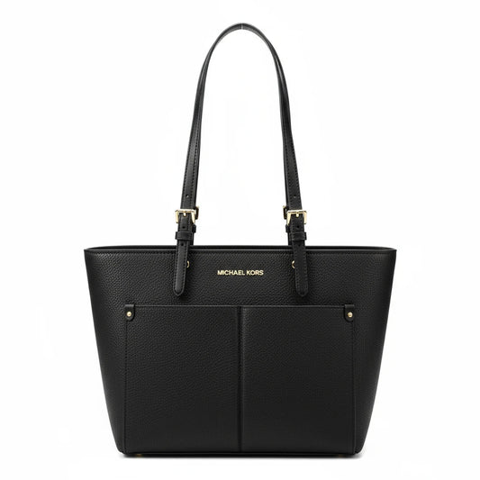 Michael Kors Jet Set Black Vegan Double Pocket Tote