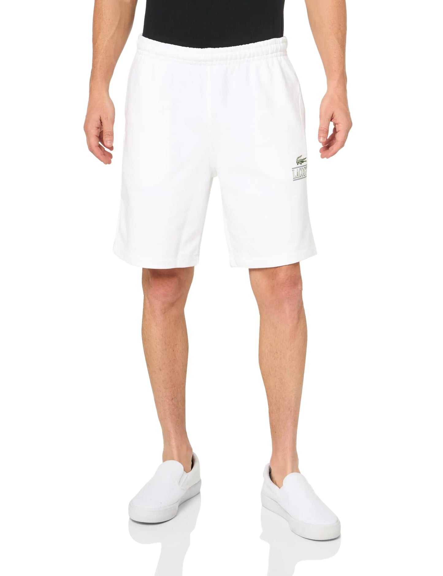 Lacoste Unisex Signature Print Fleece Shorts White