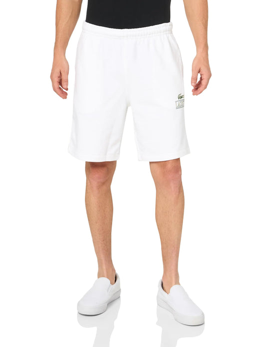 Lacoste Unisex Signature Print Fleece Shorts White