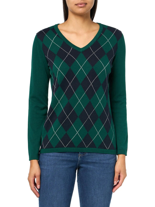 Tommy Hilfiger Women's Argyle V-Neck Sweater - Forest
