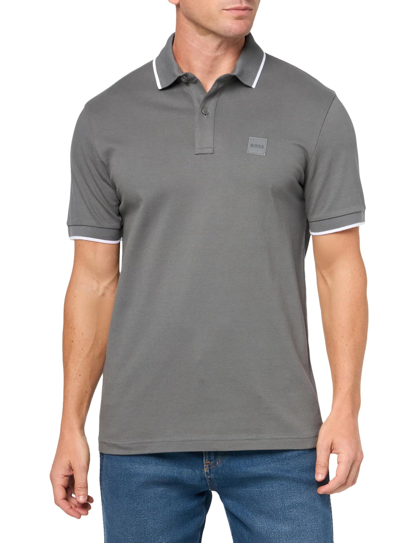 BOSS Square Patch Logo Slim Fit Cotton Polo ShirtMushroom GreyS