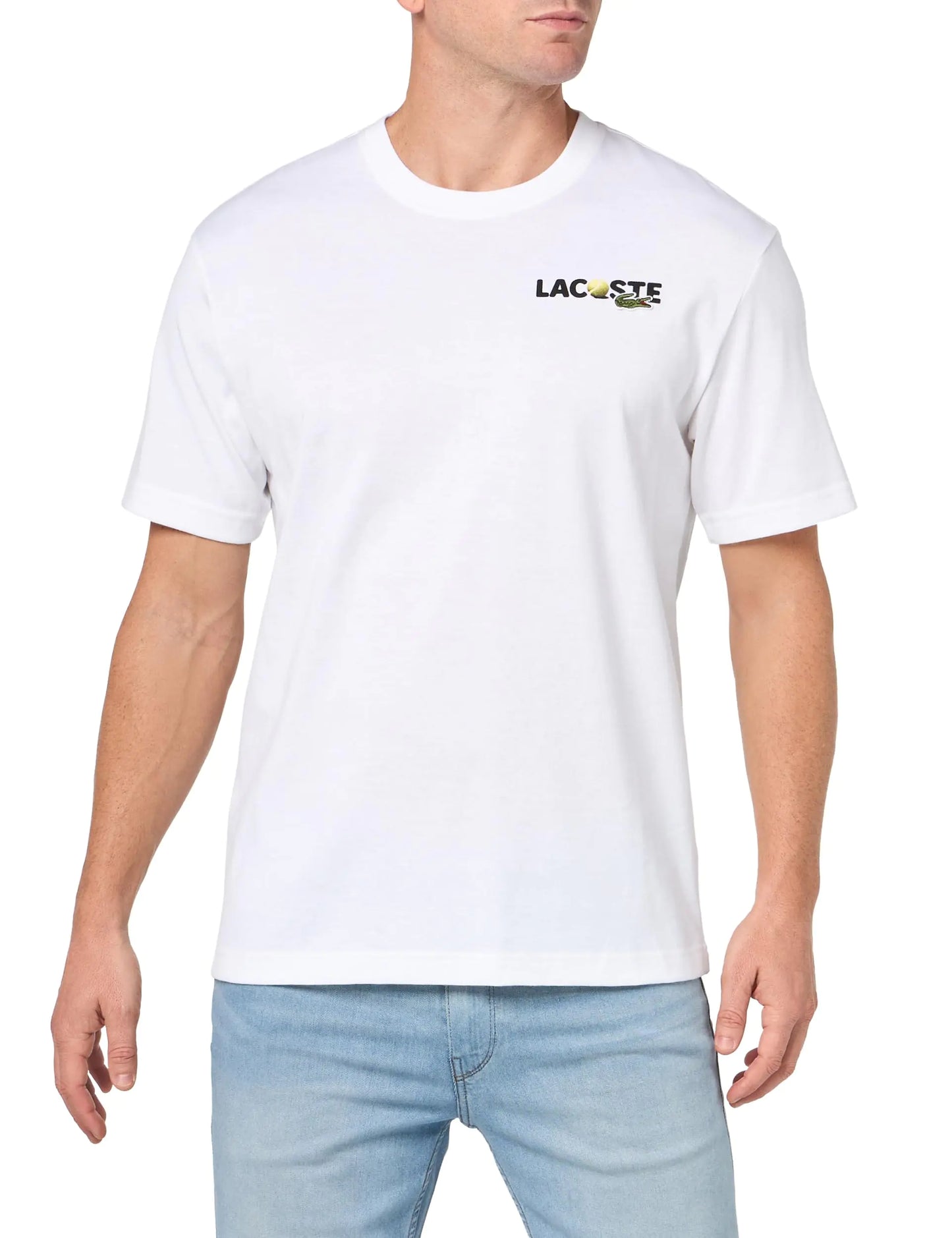 Lacoste Mens Short Sleeve Classic Fit Tee Shirt W/Graphics On Back White M