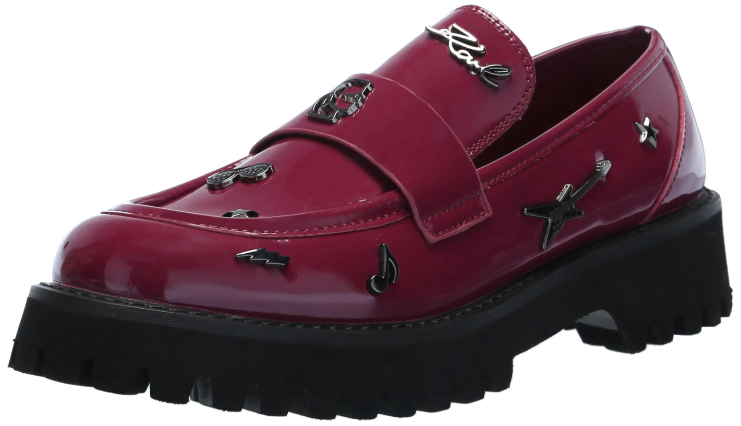 Karl Lagerfeld Paris Womens Avah Studded Faux Patent Leather Loafers Red Plum 7.5