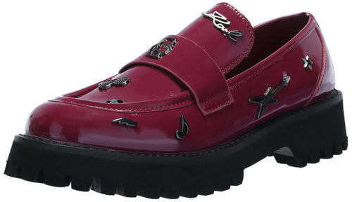 Karl Lagerfeld Paris Womens Avah Studded Faux Patent Leather Loafers Red Plum 7.5