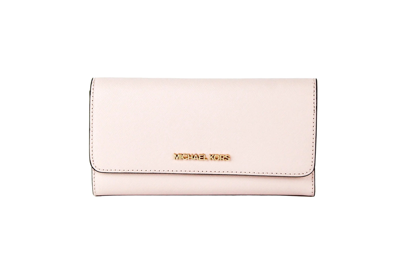 Michael Kors Jet Set Leather Solid Powder Blush Gold Trifold Wallet Clutch