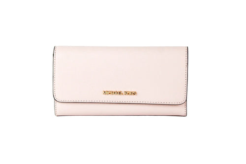 Michael Kors Jet Set Leather Solid Powder Blush Gold Trifold Wallet Clutch