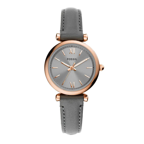 Fossil Womens Carlie Mini Quartz Stainless Steel and Leather Watch Color: Rose Gold gray (Model: ES5068)