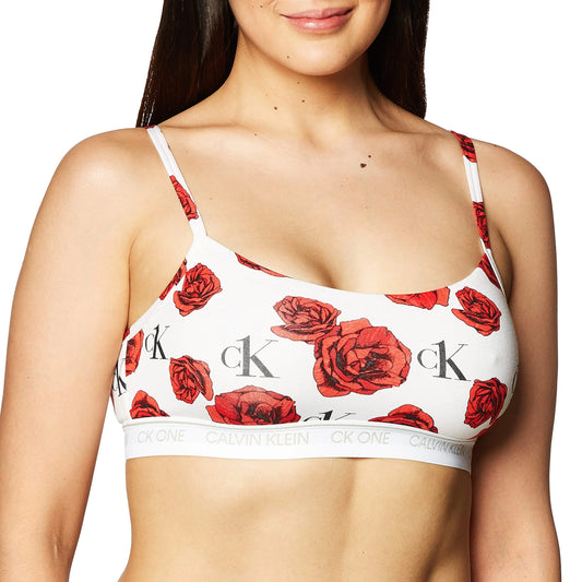 Calvin Klein Womens Ck One Cotton Unlined Bralette Charming Roses Print XS