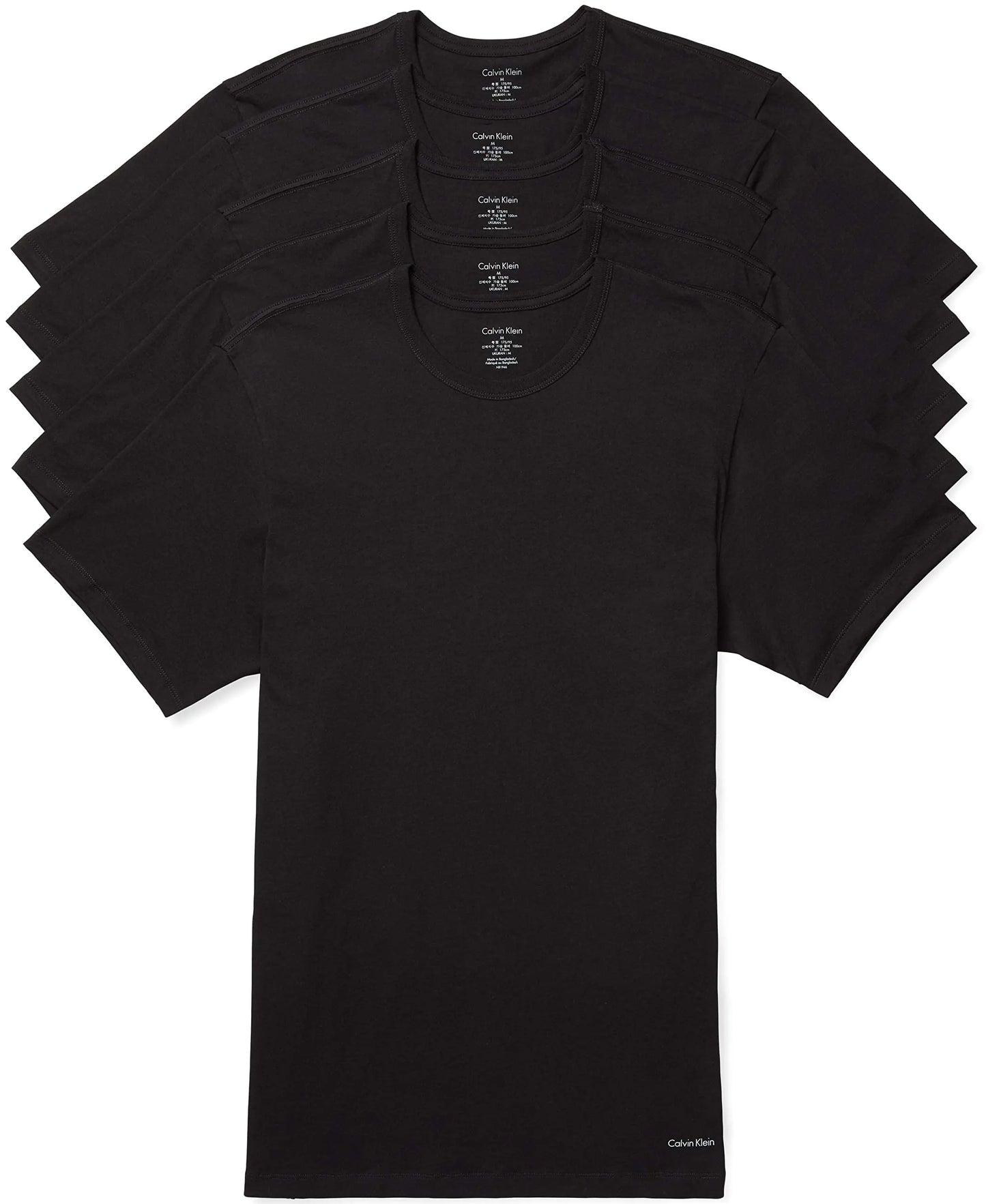 Calvin Klein mens 100% Cotton T-Shirt Packs 5 BLACK- SHORT SLEEVE SLIM FIT CREWNECK S