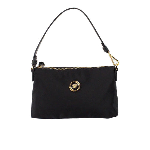 Versace Small Flat Black Medusa Coin Nylon Fabric Pouch