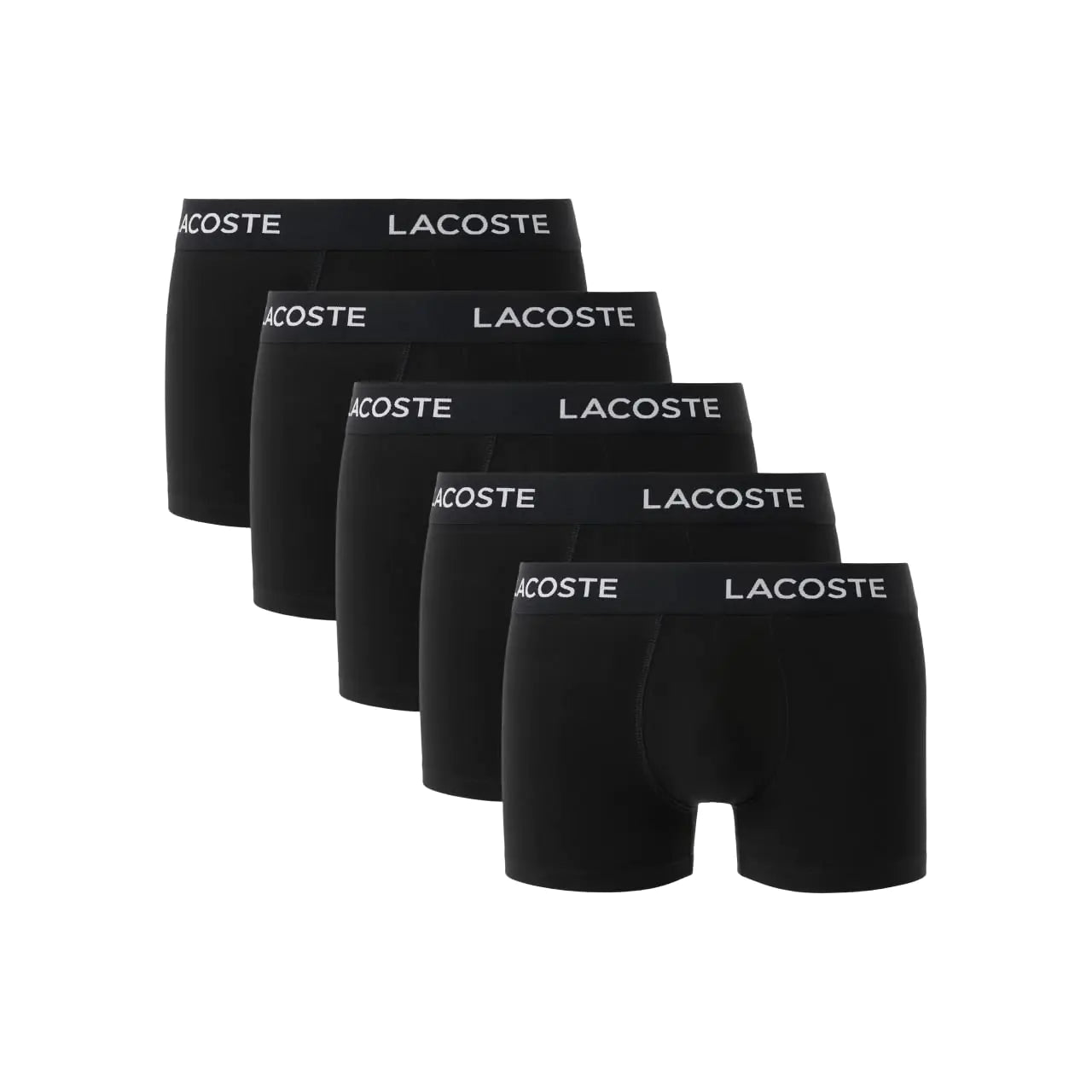 Lacoste Mens Cotton Stretch Essentials Trunks 5-Pack Black with Black Waistbands (New) Medium