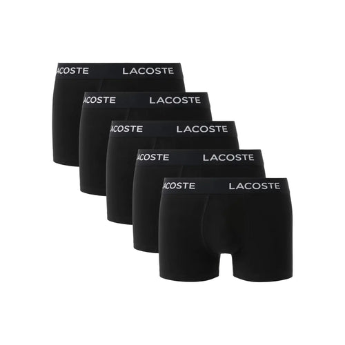 Lacoste Mens Cotton Stretch Essentials Trunks 5-Pack Black with Black Waistbands (New) Medium