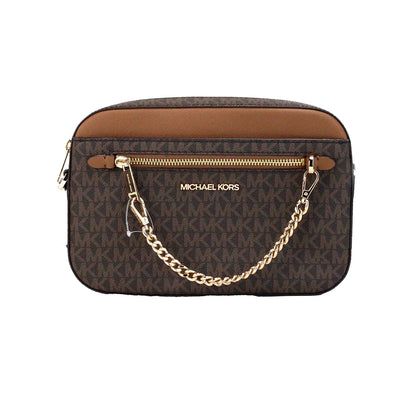 Michael Kors Jet Set EW Brown PVC Zip Chain Crossbody
