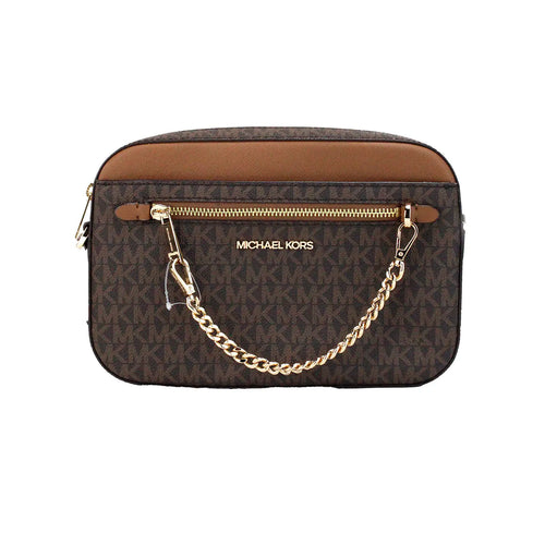 Michael Kors Jet Set EW Brown PVC Zip Chain Crossbody