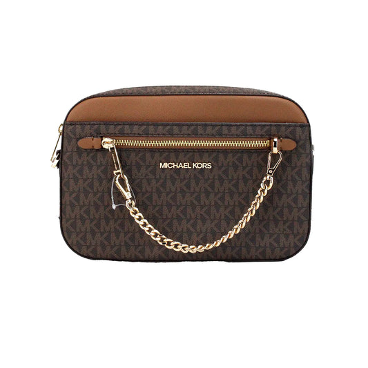 Michael Kors Jet Set EW Brown PVC Zip Chain Crossbody