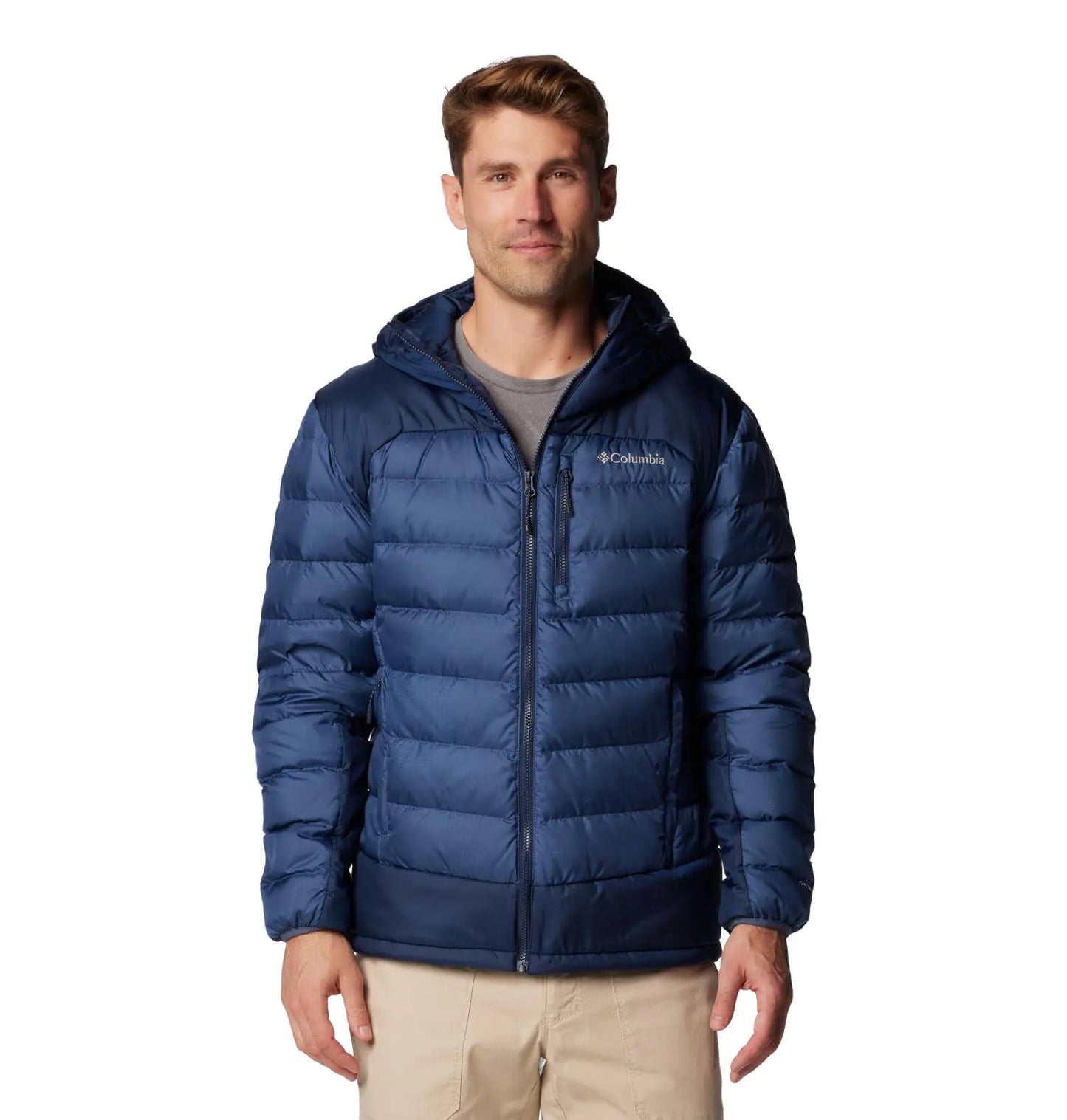 Columbia Mens Autumn Park II Down Hooded Jacket Dark Mountain/Collegiate Navy Small