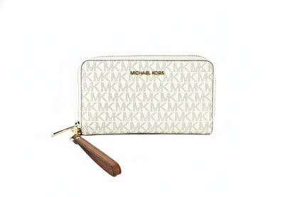 Michael Kors Jet Set Large Leather Vanilla Multifunction Phone Wristlet Wallet