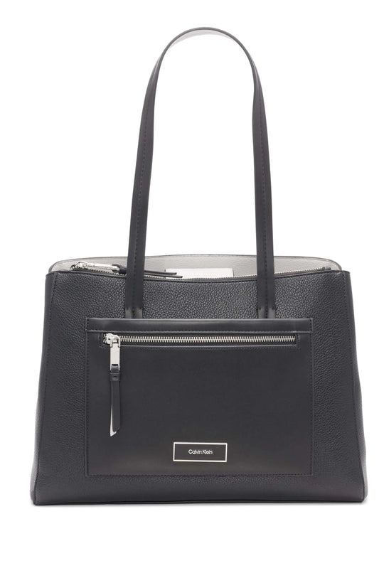 Calvin Klein Womens Hadley Tote Bag – 2 in 1 Vegan Leather 5 Pockets Black/Dove One Size