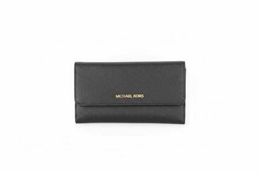 Michael Kors Jet Set Solid Black Large Trifold Wallet