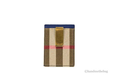Burberry House Check Chase Blue Leather Money Card Case
