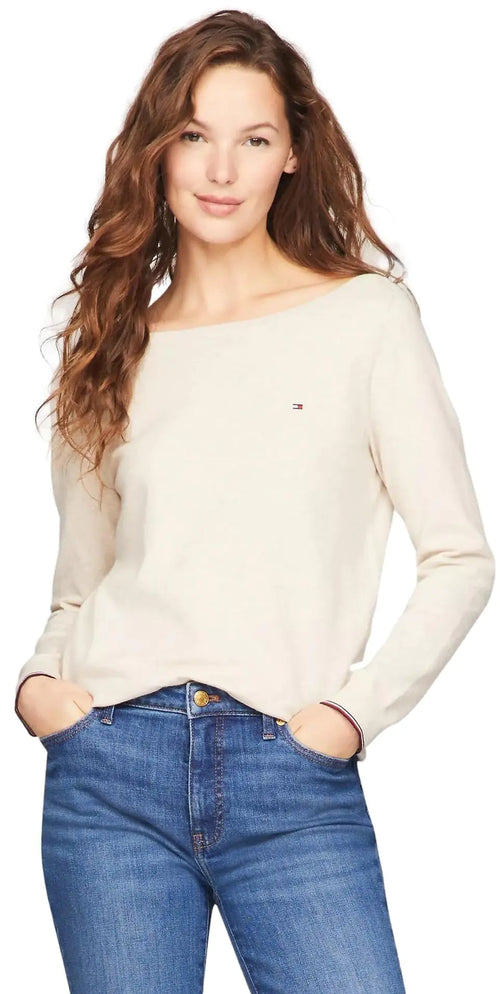 Tommy Hilfiger Womens Solid Boatneck Sweater BeigeHtr M