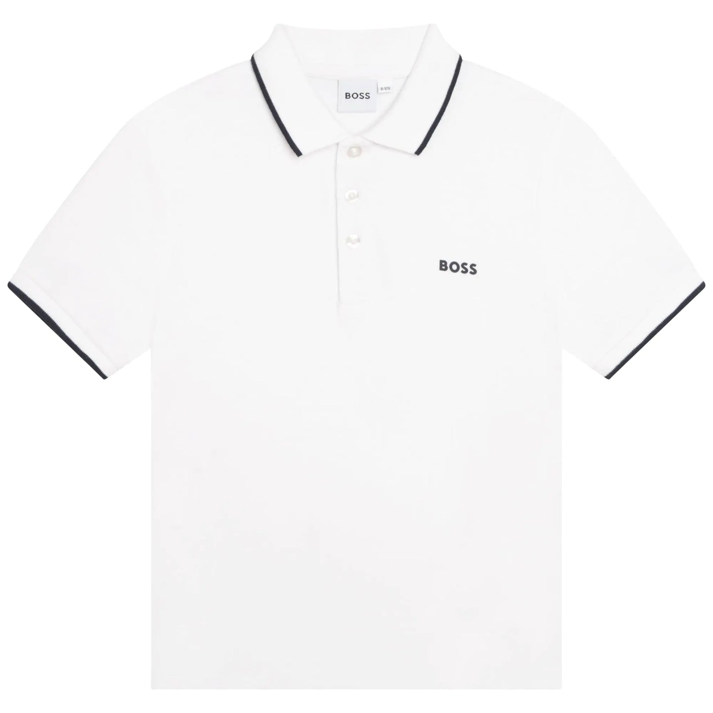 BOSS Boys Short Sleeve Knit Polo Shirt with Striped Collar White